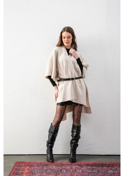 Kadın Kemerli Triko Panço / Pelerin – Şık ve Rahat Panço, Triko Panço