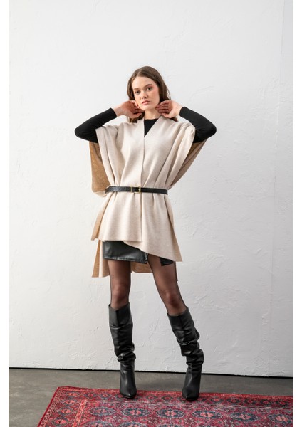 Kadın Kemerli Triko Panço / Pelerin – Şık ve Rahat Panço, Triko Panço