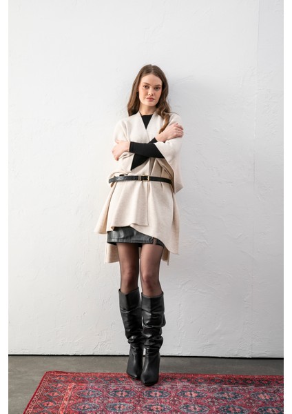 Kadın Kemerli Triko Panço / Pelerin – Şık ve Rahat Panço, Triko Panço