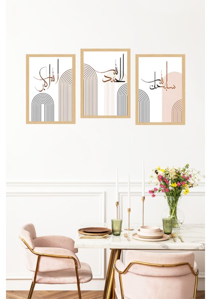 🌙 Allahu Ekber – Elhamdulillah – Sübhanallah Yazılı Modern Çerçeve Görünümlü Tablo Seti 🌟 CRVS1076 13 x 17 fırsatları