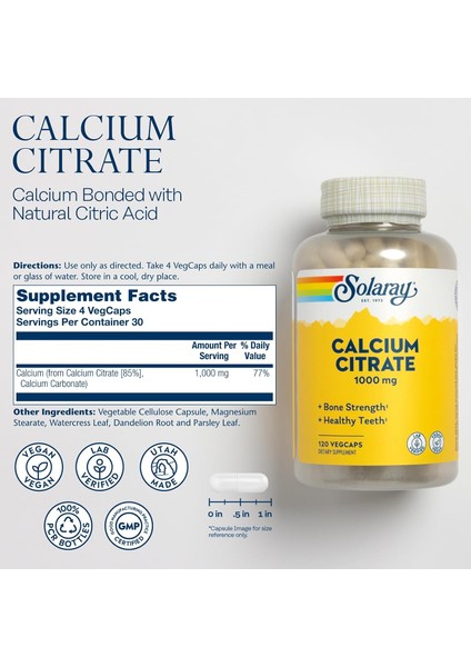 Calcium Citrate 1000MG - Chelated Calcium Supplement - Vegan - 30 Servings, 120 Vegcaps fiyatları