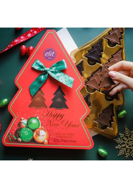 Yılbaşı Çam Ağacı Madlen Çikolata Kutu 216g 2’li Set
