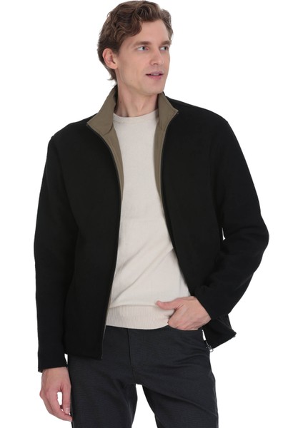 Siyah Regular Fit Yarım Balıkçı Yaka Baharlık Mont