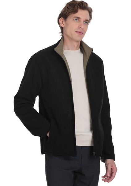 Siyah Regular Fit Yarım Balıkçı Yaka Baharlık Mont
