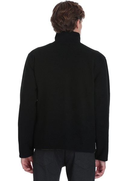 Siyah Regular Fit Yarım Balıkçı Yaka Baharlık Mont