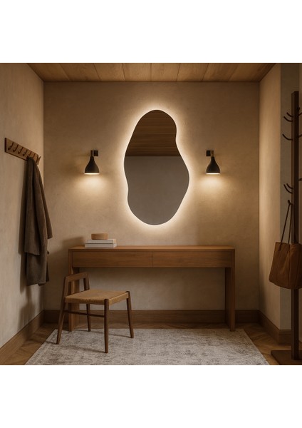 Elysia LED Ayna – Heykelsi Asimetrik Duvar Aynası