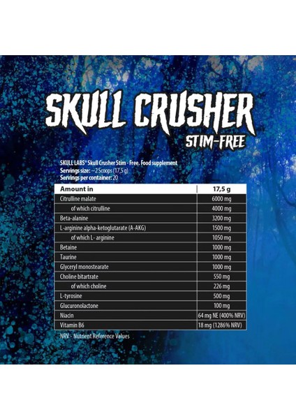 Skull Crusher Stim-Free Pump Preworkout 350 G - 40 Servis fiyatları