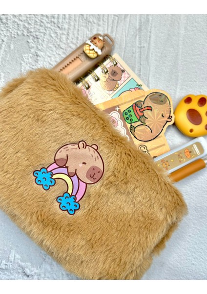 Gökkuşağı Capybara Pofuduk Peluş Çanta Kahverengi / Kalemlik / Toparlayıcı / Kalem Kutu modelleri