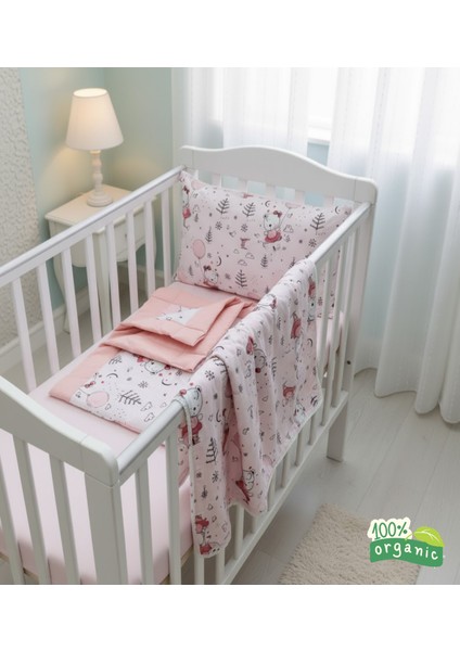 %100 Pamuk Full 6 Parça Kız Bebek Beşik - Park Yatak , Nevresim Takımı , Uyku Seti . (Pembe)