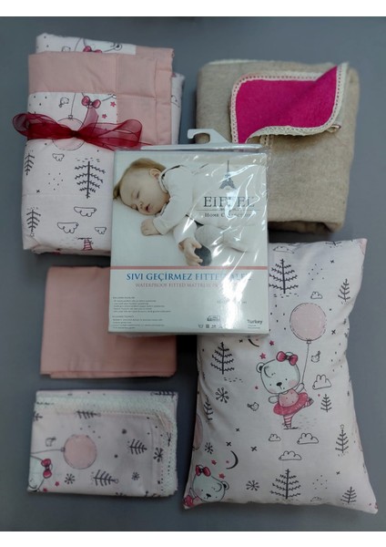 %100 Pamuk Full 6 Parça Kız Bebek Beşik - Park Yatak , Nevresim Takımı , Uyku Seti . (Pembe) fiyatları