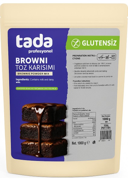 Profesyonel Glutensiz Çikolatalı Browni Toz Karışımı 225 gr x 12 Adet