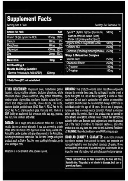 Universal Animal Pm 30 Packs - Sleep + Repair Recovery + Valerian Root + Gh + Akg + Panax) fiyatları