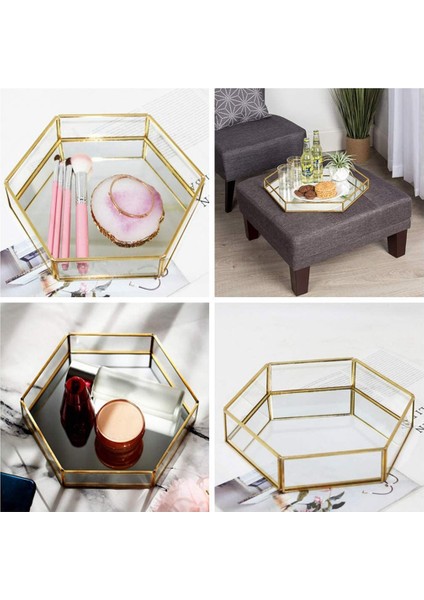 Santkuee Altın Geometrik Ayna Takı Tepsisi, Kozmetik Takı Cam Saklama Tepsisi, Takı El Sanatları (Rastgele Stil) (Yurt Dışından) modelleri
