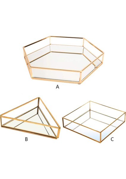 Santkuee Altın Geometrik Ayna Takı Tepsisi, Kozmetik Takı Cam Saklama Tepsisi, Takı El Sanatları (Rastgele Stil) (Yurt Dışından) fırsatları