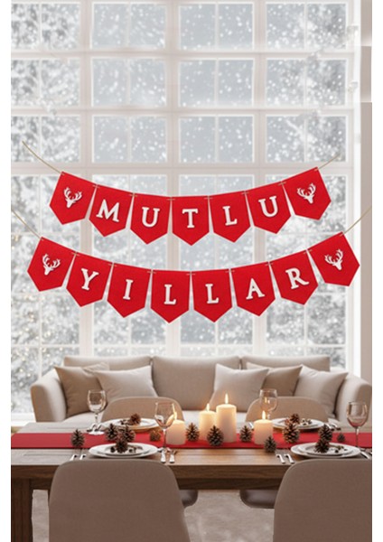 Yılbaşı Flama Dekoratif Banner Keçe Mutlu Yıllar Yeni Yıl Duvar Süsü