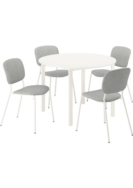 Vıhals Mutfak Masası Takımı Beyaz Tibbleby Bej Gri 4 Sandalyeli Sabit 107 Cm