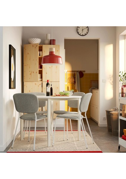 Vıhals Mutfak Masası Takımı Beyaz Tibbleby Bej Gri 4 Sandalyeli Sabit 107 Cm fırsatları