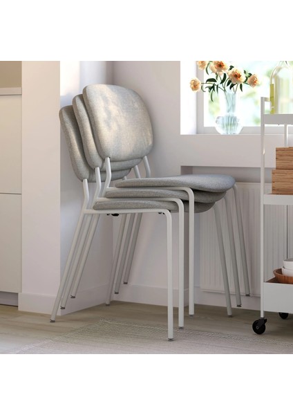 Vıhals Mutfak Masası Takımı Beyaz Tibbleby Bej Gri 4 Sandalyeli Sabit 107 Cm