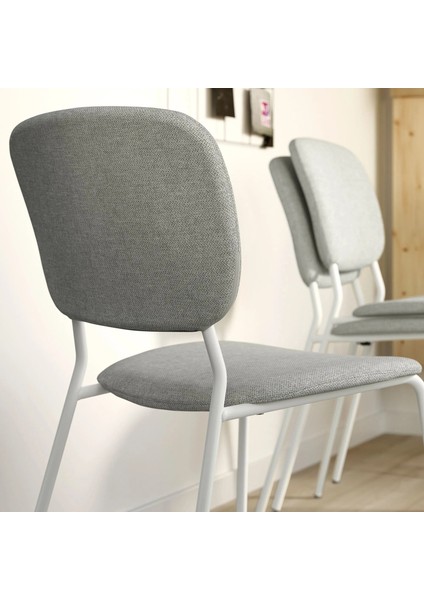 Vıhals Mutfak Masası Takımı Beyaz Tibbleby Bej Gri 4 Sandalyeli Sabit 107 Cm