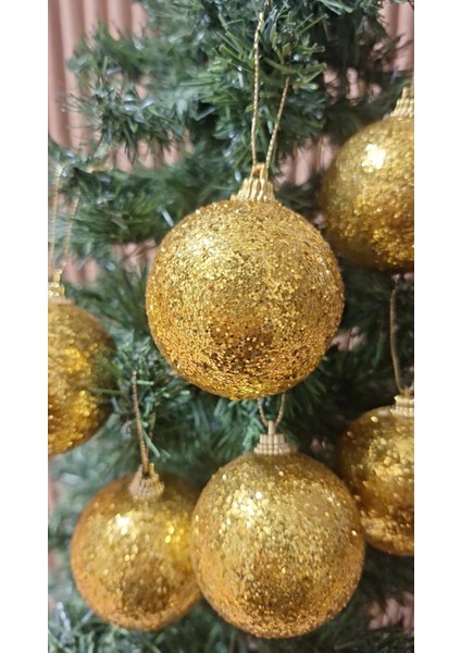 Ilbaşı Ağacı Süsleme 6 cm Gold Simli Top 6'lı Gold Parıltılı Karlı Küre Süs Renkli Cici Büyük Boy fiyatları