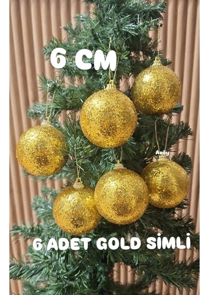 Ilbaşı Ağacı Süsleme 6 cm Gold Simli Top 6'lı Gold Parıltılı Karlı Küre Süs Renkli Cici Büyük Boy modelleri
