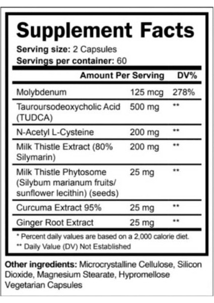 Liver Tudca + Nac + Milk Thistle + Molybdenum Protection 120 Caps fiyatları