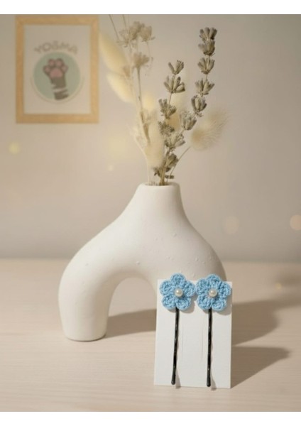 2 Adet El Yapımı Örgü Çiçekli Tel Toka