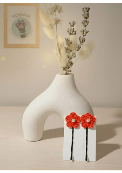 2 Adet El Yapımı Örgü Çiçekli Tel Toka