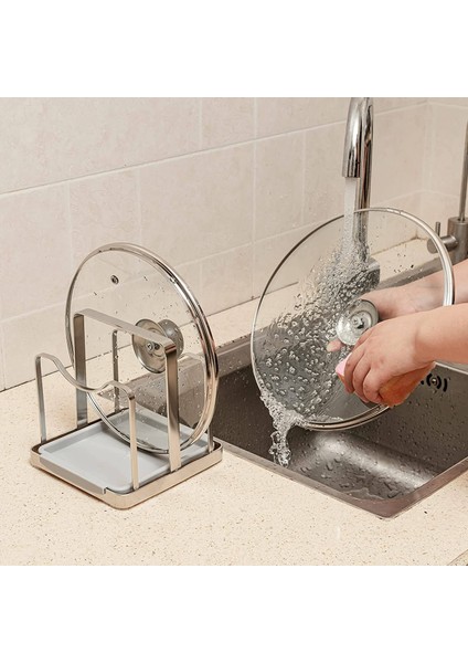 Santkuee Çok Fonksiyonlu Alüminyum Alaşımlı Tencere Kapağı Mutfak Bulaşıklık Depolama Kesme Tahtası Raf Çatal Bıçak Takımı Gümüş (Yurt Dışından) modelleri