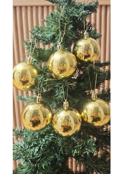 Yılbaşı Ağacı Süsü 6 cm Cici Gold Küre Top Süs Parlak Süs Büyük Küre 6lı