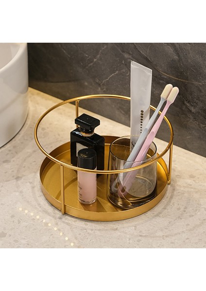 Santkuee Altın Metal Makyaj Organizatör Raf Depolama Sepeti Yuvarlak Tel Vanity Organizatör Raf Dresser Banyo Için 21X9.5 cm (Yurt Dışından) fiyatları