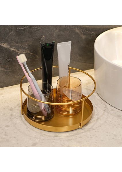 Santkuee Altın Metal Makyaj Organizatör Raf Depolama Sepeti Yuvarlak Tel Vanity Organizatör Raf Dresser Banyo Için 21X9.5 cm (Yurt Dışından) modelleri