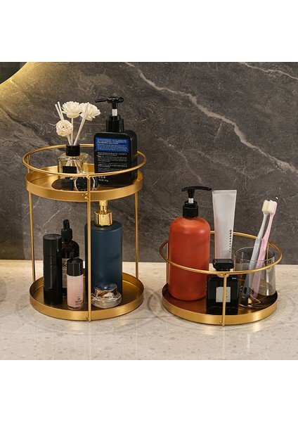 Santkuee Altın Metal Makyaj Organizatör Raf Depolama Sepeti Yuvarlak Tel Vanity Organizatör Raf Dresser Banyo Için 21X9.5 cm (Yurt Dışından) fırsatları