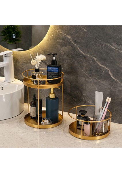 Santkuee Altın Metal Makyaj Organizatör Raf Depolama Sepeti Yuvarlak Tel Vanity Organizatör Raf Dresser Banyo Için 21X9.5 cm (Yurt Dışından) indirimleri