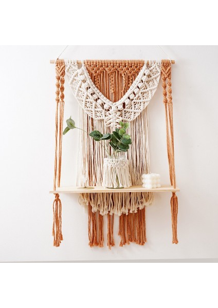 Santkuee Makrome Duvara Asma Raf, Ahşap Yüzer Asma Depolama Rafı Bohem Duvar Dekoru (Yurt Dışından) fiyatları