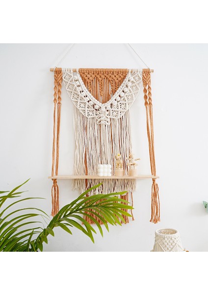 Santkuee Makrome Duvara Asma Raf, Ahşap Yüzer Asma Depolama Rafı Bohem Duvar Dekoru (Yurt Dışından) modelleri