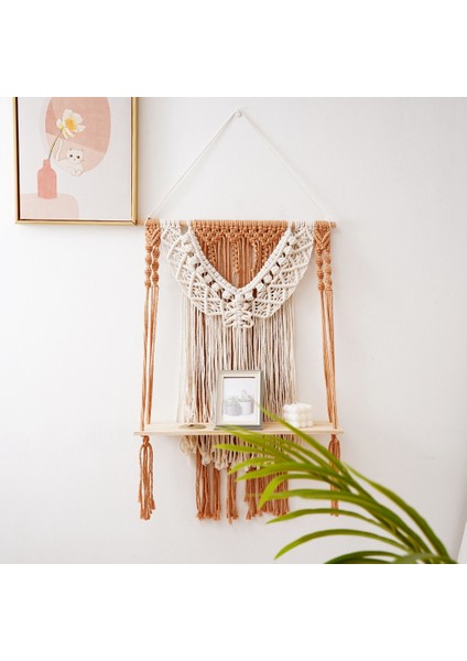 Santkuee Makrome Duvara Asma Raf, Ahşap Yüzer Asma Depolama Rafı Bohem Duvar Dekoru (Yurt Dışından) fırsatları