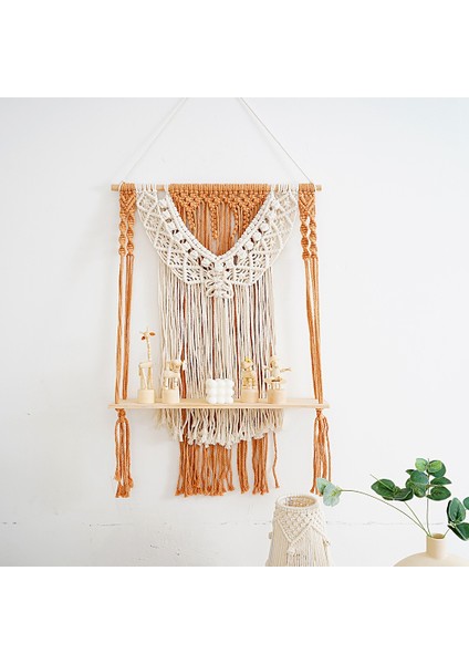 Santkuee Makrome Duvara Asma Raf, Ahşap Yüzer Asma Depolama Rafı Bohem Duvar Dekoru (Yurt Dışından) indirimleri