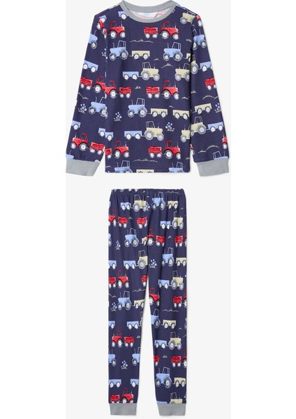 Koyu Indigo Erkek Çocuk Araba Desenli Pijama Takımı