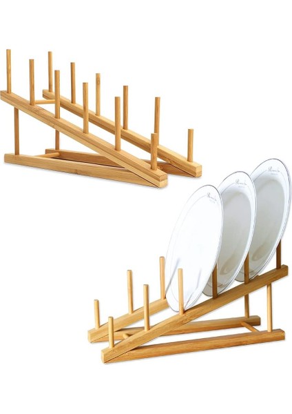 Santkuee 2 Adet Ahşap Bulaşıklık Bambu Plaka Raf Standı Tencere Kapağı Tutucu, Bulaşık Kurutma Rafı Mutfak Dolabı Organizatör Bulaşık Tabağı (Yurt Dışından) fiyatları