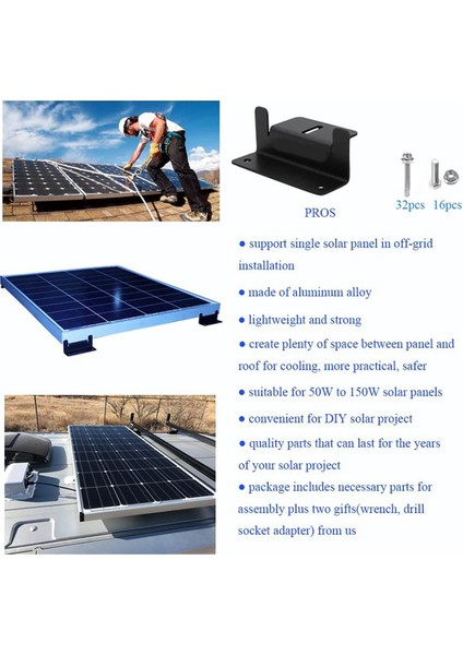 Santkuee Güneş Paneli Montaj Braketleri Z Braketi, Somun ve Cıvatalarla, 4 Adet (16PCS) Siyah (Yurt Dışından) fiyatları