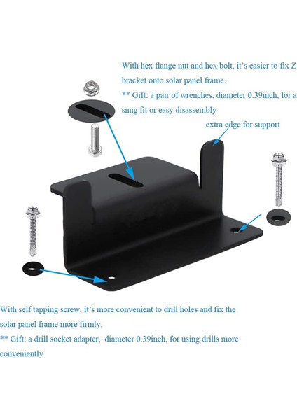 Santkuee Güneş Paneli Montaj Braketleri Z Braketi, Somun ve Cıvatalarla, 4 Adet (16PCS) Siyah (Yurt Dışından) indirimleri