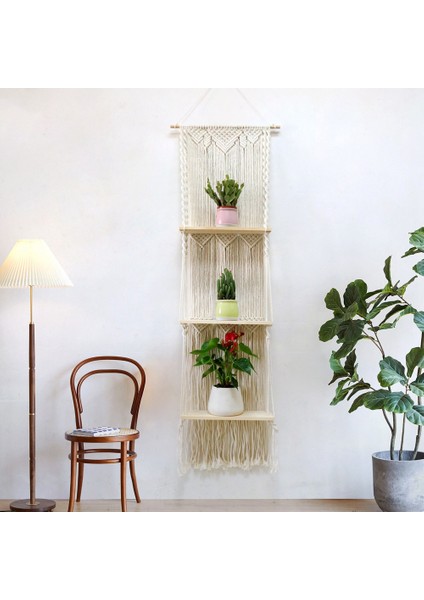 Santkuee Makrome Duvar Asılı Raf Boho 3 Katmanlı El Yapımı Bitki Duvar Rafları Mutfak Ev Dekor Için, Yüzen Plantsr Raf (Yurt Dışından) modelleri