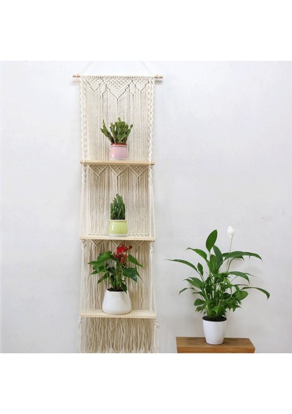 Santkuee Makrome Duvar Asılı Raf Boho 3 Katmanlı El Yapımı Bitki Duvar Rafları Mutfak Ev Dekor Için, Yüzen Plantsr Raf (Yurt Dışından) fırsatları