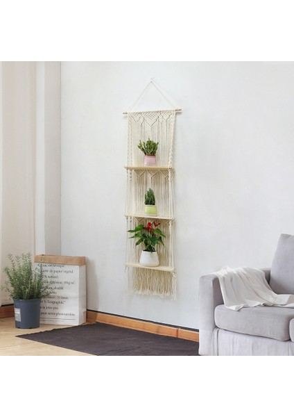 Santkuee Makrome Duvar Asılı Raf Boho 3 Katmanlı El Yapımı Bitki Duvar Rafları Mutfak Ev Dekor Için, Yüzen Plantsr Raf (Yurt Dışından) indirimleri