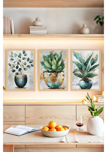 🌿 Çerçeve Görünümlü 3’lü Bitki Temalı Tablo Seti🌟 CRVS1112 13 x 17