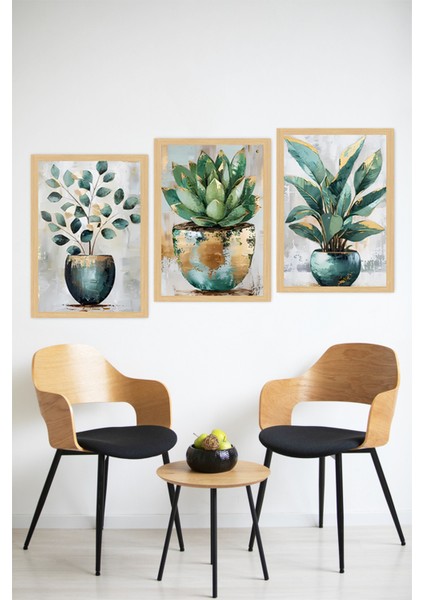 🌿 Çerçeve Görünümlü 3’lü Bitki Temalı Tablo Seti🌟 CRVS1112 13 x 17 modelleri