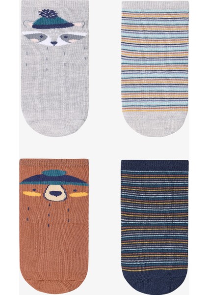 Çok Renkli Erkek Çocuk Stripey Racoon 4lü Soket Çorap