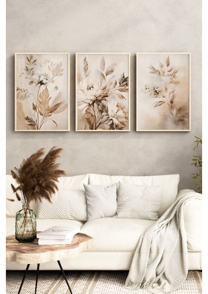 🌿 Bohem Tarzda Çiçek Desenli 3’lü Ahşap Çerçeveli Tablo Seti🌿 CRV1119 23 x 32 fırsatları