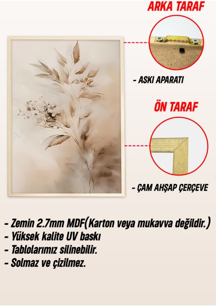 🌿 Bohem Tarzda Çiçek Desenli 3’lü Ahşap Çerçeveli Tablo Seti🌿 CRV1119 23 x 32